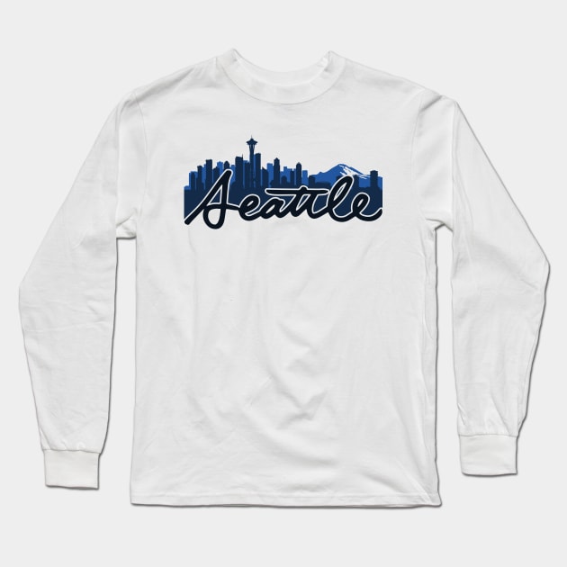 Seattle Skyline Cursive Long Sleeve T-Shirt by polliadesign